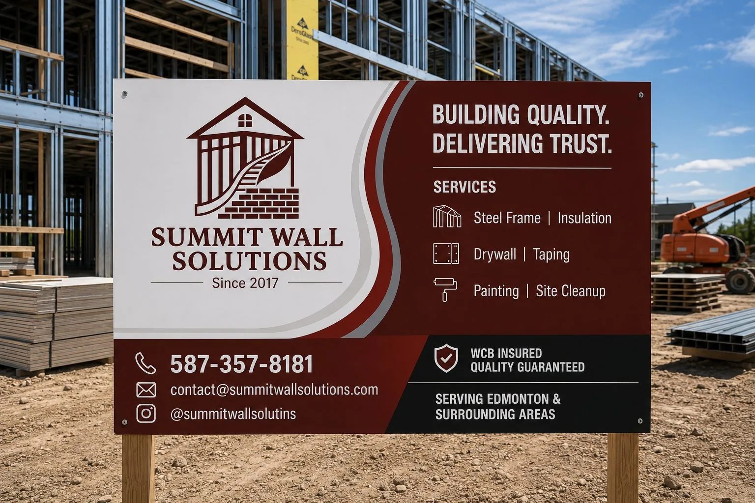 Summit Wall Solutions sign at an Edmonton jobsite